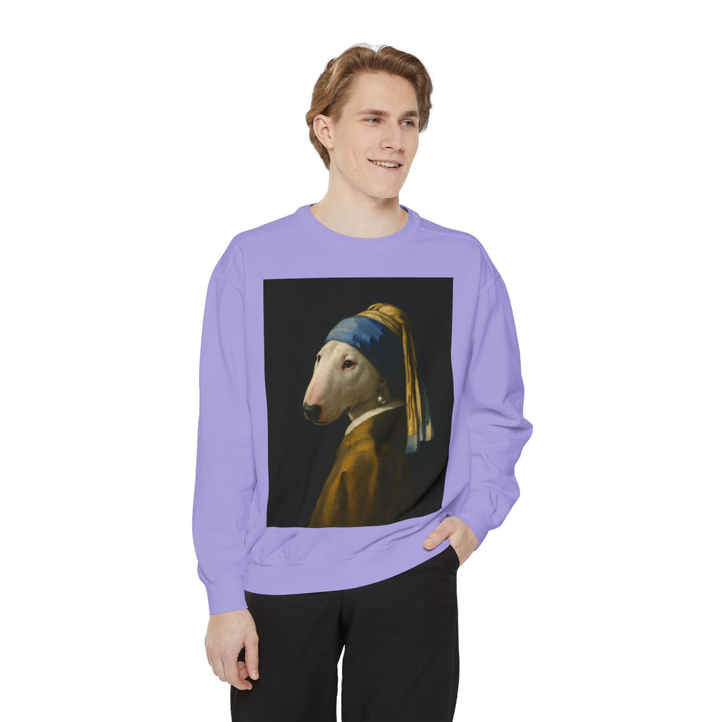 Bull Terrier Girl with a Pearl Earring — after Johannes Vermeer, c.1665 | Crewneck