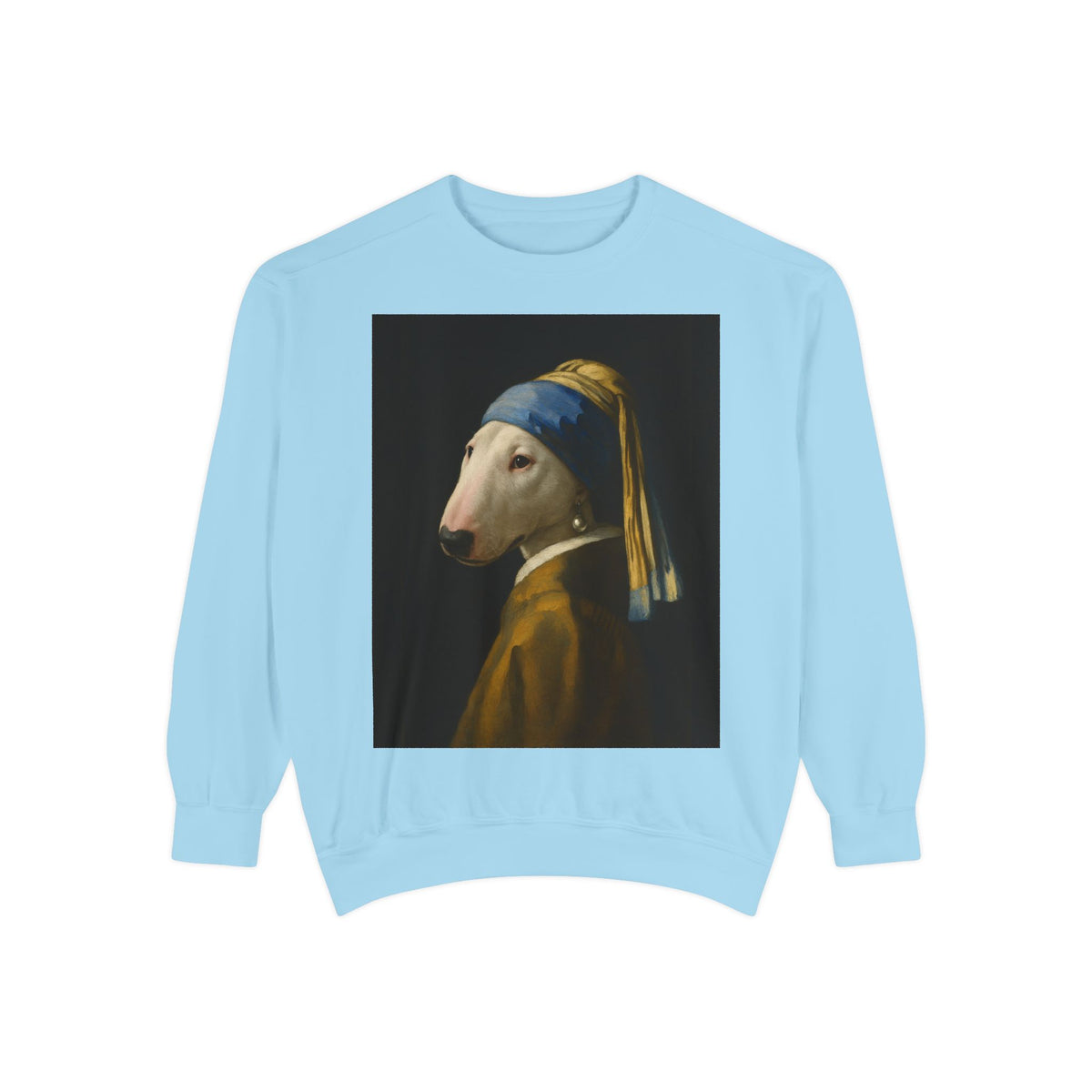 Bull Terrier Girl with a Pearl Earring — after Johannes Vermeer, c.1665 | Crewneck