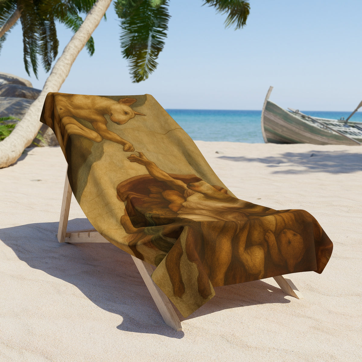Bull Terrier The Creation of Adam — after Michelangelo, 1512 | Beach Towel