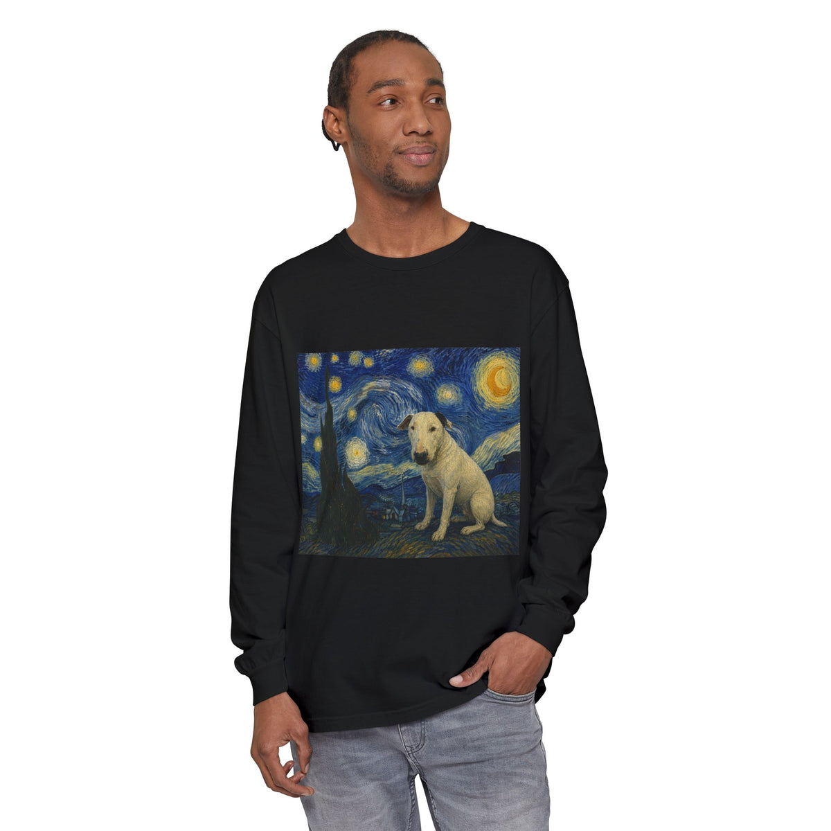 Bull Terrier The Starry Night — after Vincent van Gogh, 1889 | Long Sleeve