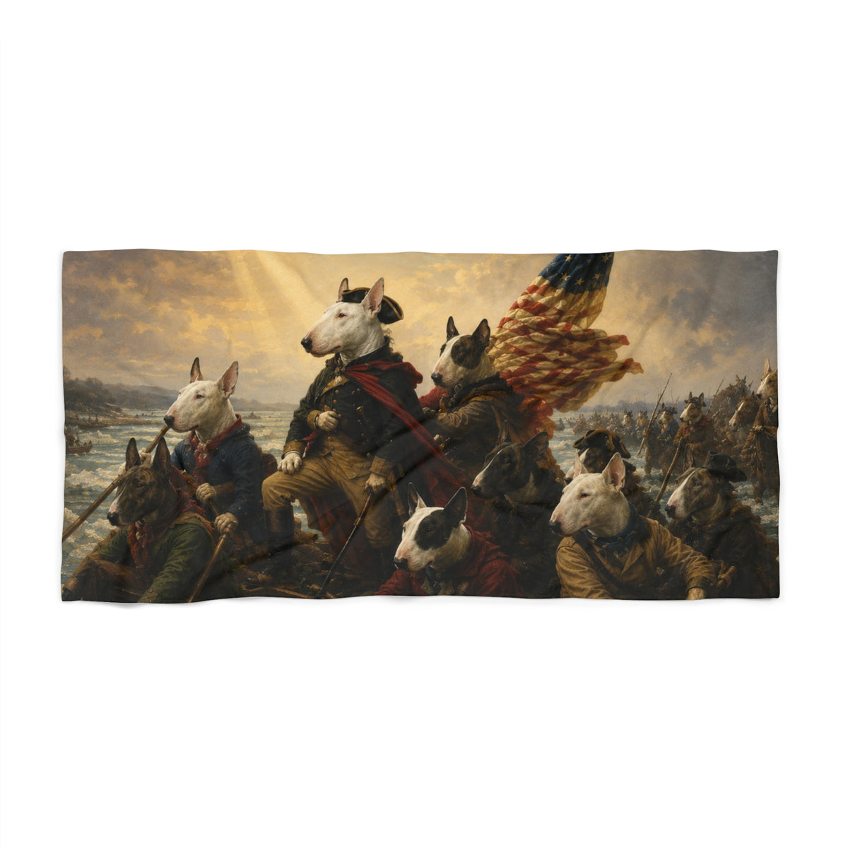 Bull Terrier Washington Crossing the Delaware — after Emanuel Leutze, 1851 | Beach Towel