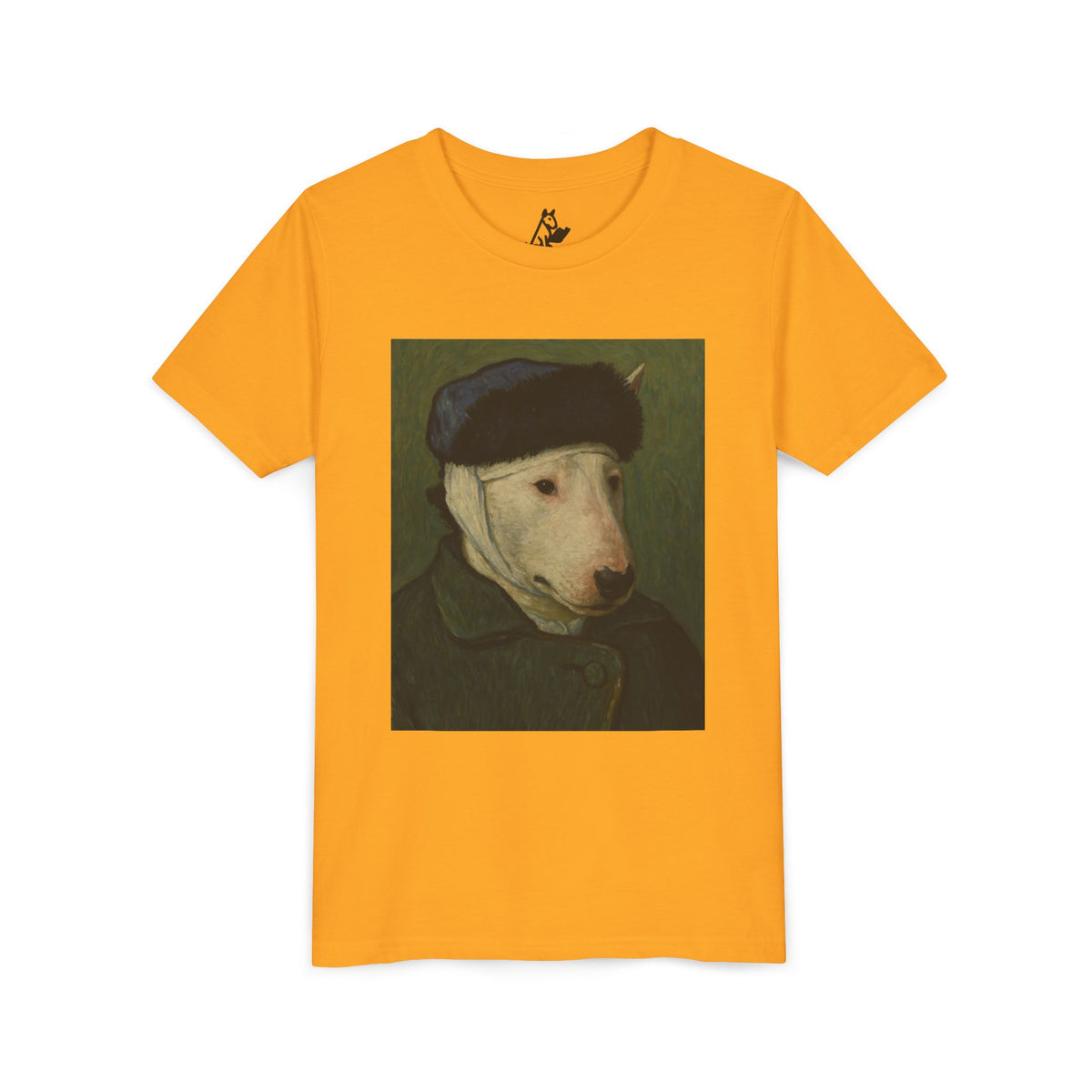 Bull Terrier Self-Portrait with Bandaged Ear — after Vincent van Gogh, 1889 | Youth Tee