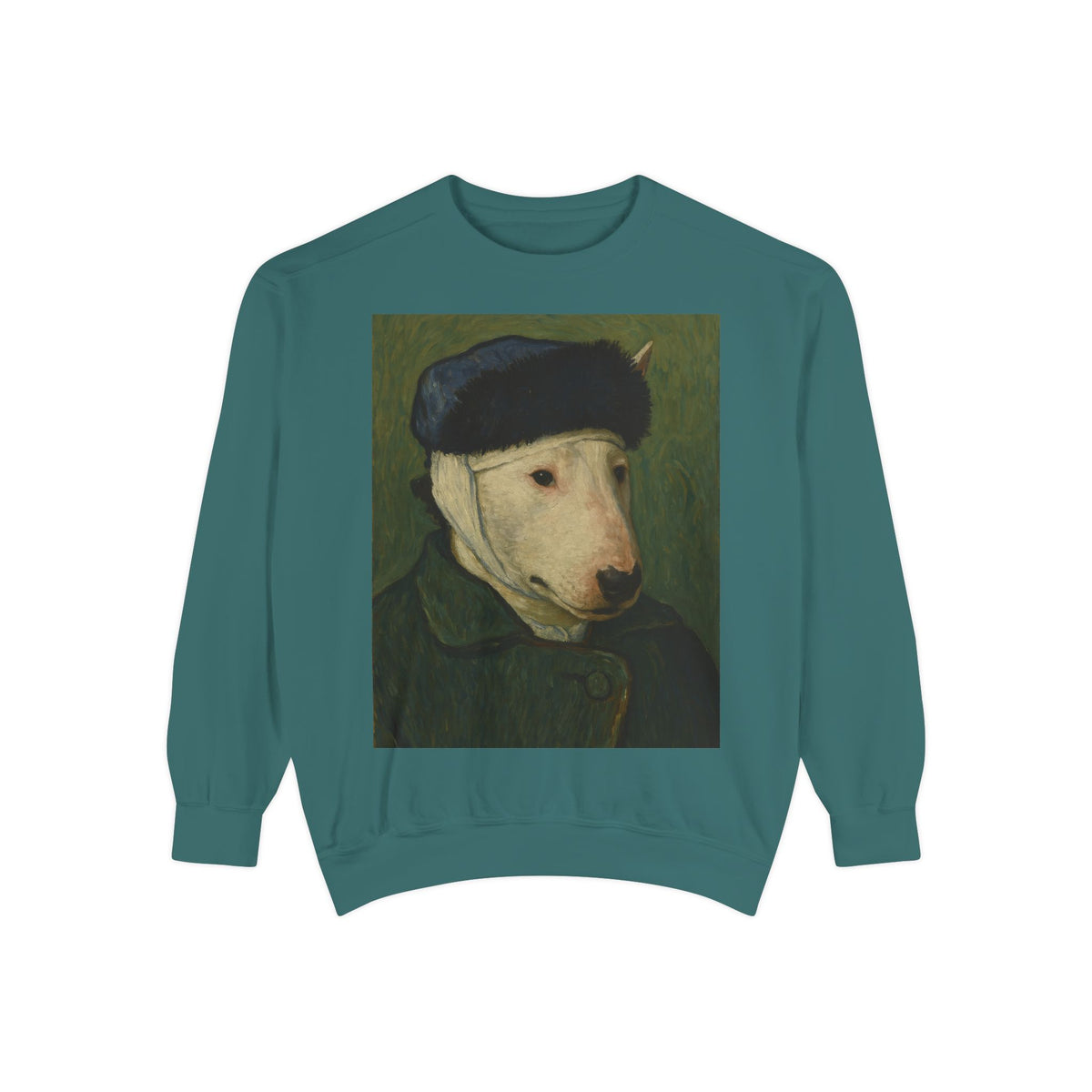 Bull Terrier Self-Portrait with Bandaged Ear — after Vincent van Gogh, 1889 | Crewneck
