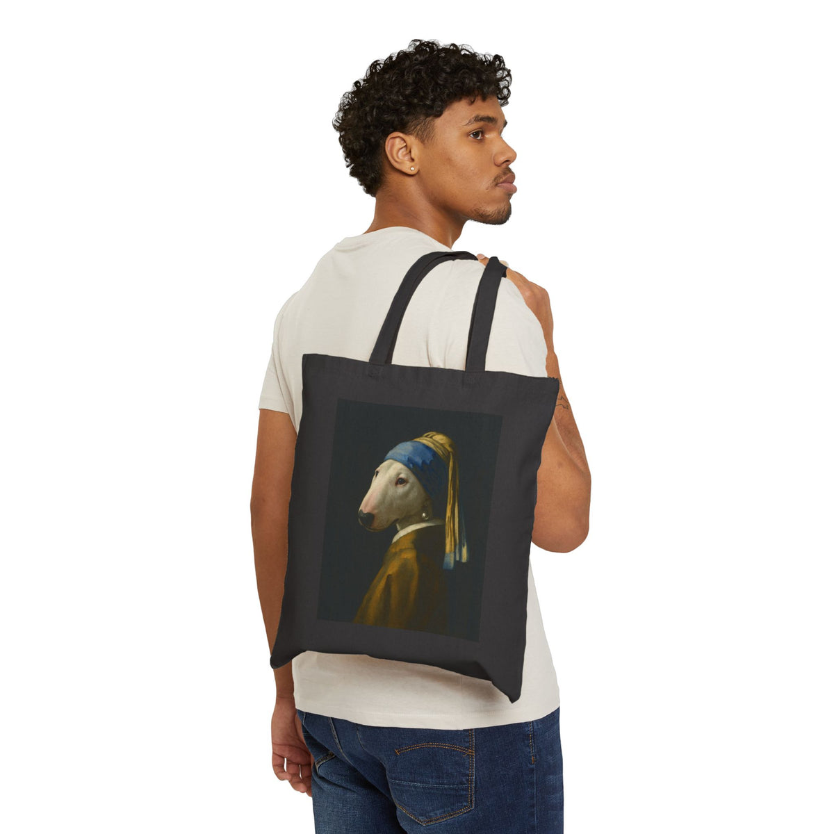 Bull Terrier Girl with a Pearl Earring — after Johannes Vermeer, c.1665 | Canvas Tote