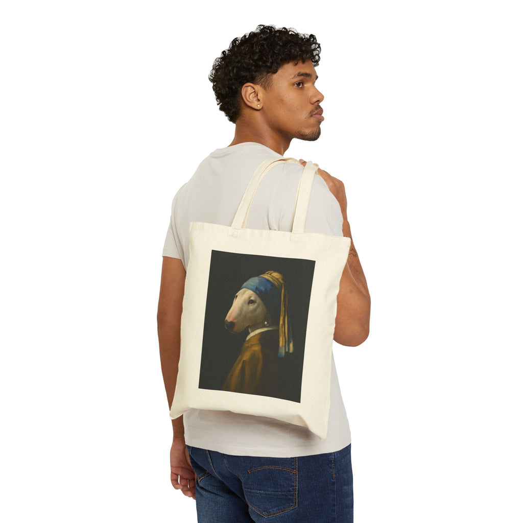 Bull Terrier Girl with a Pearl Earring — after Johannes Vermeer, c.1665 | Canvas Tote