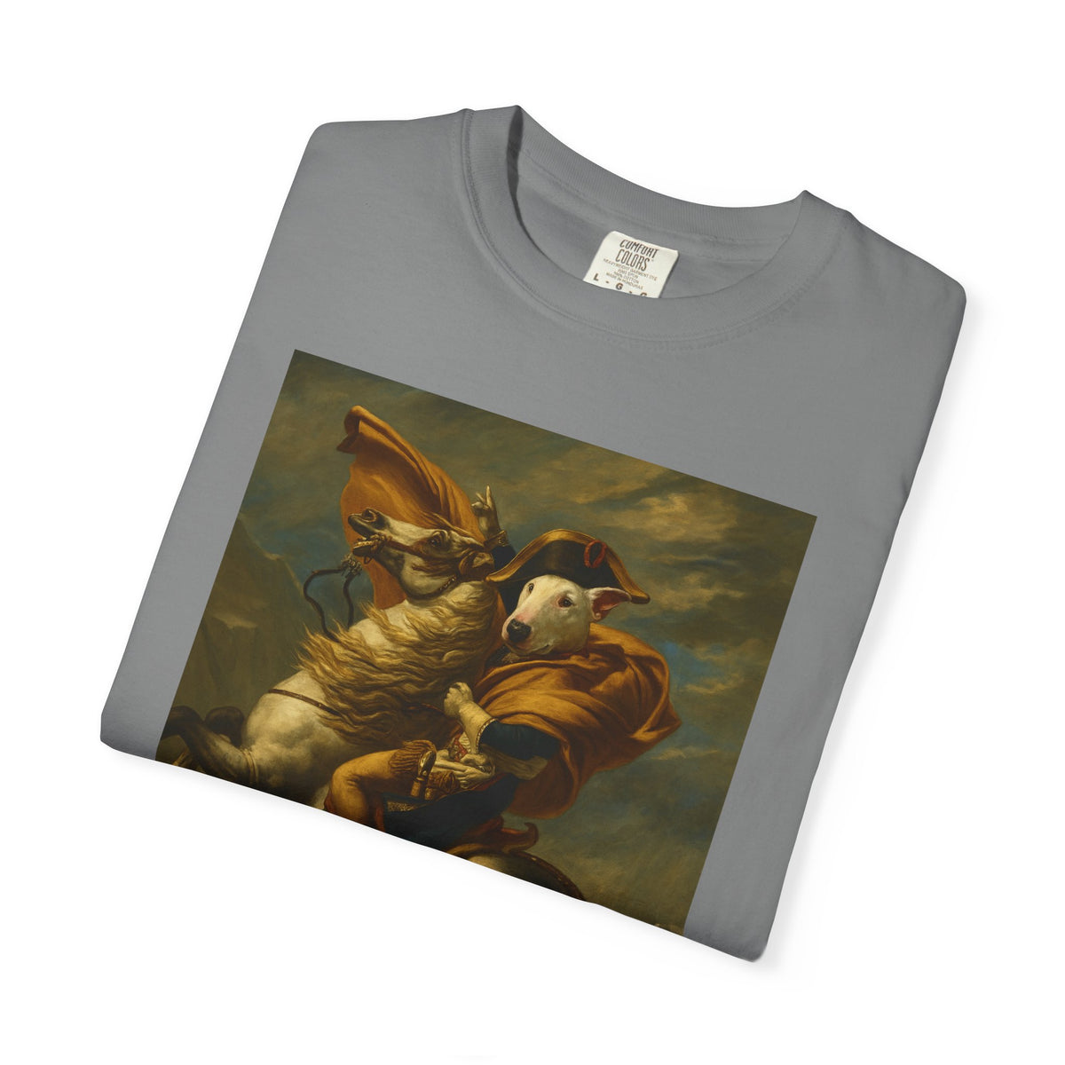 Bull Terrier Napoleon Crossing the Alps — after Jacques-Louis David, 1801 | Garment-Dyed Tee