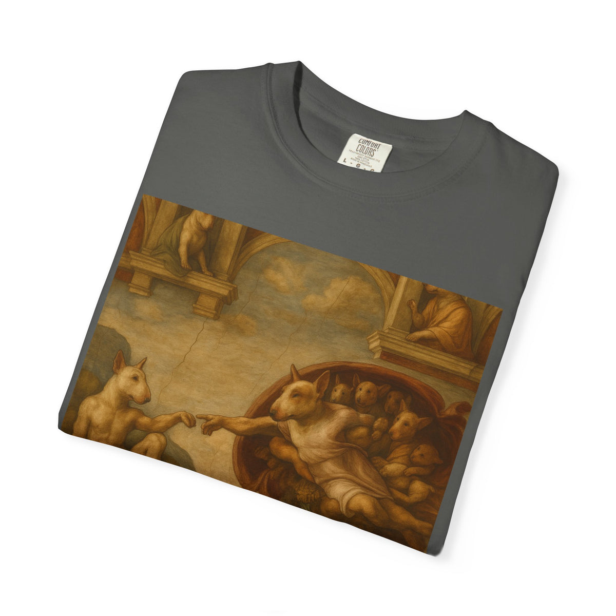 Bull Terrier The Creation of Adam — after Michelangelo, 1512 | Garment-Dyed Tee