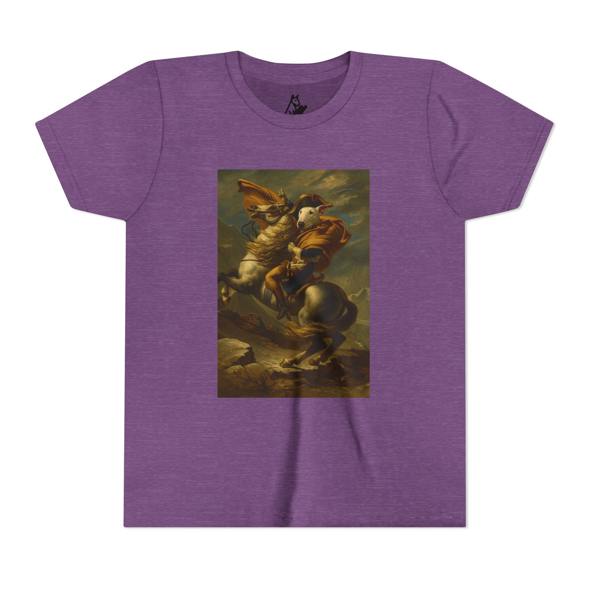 Bull Terrier Napoleon Crossing the Alps — after Jacques-Louis David, 1801 | Youth Tee