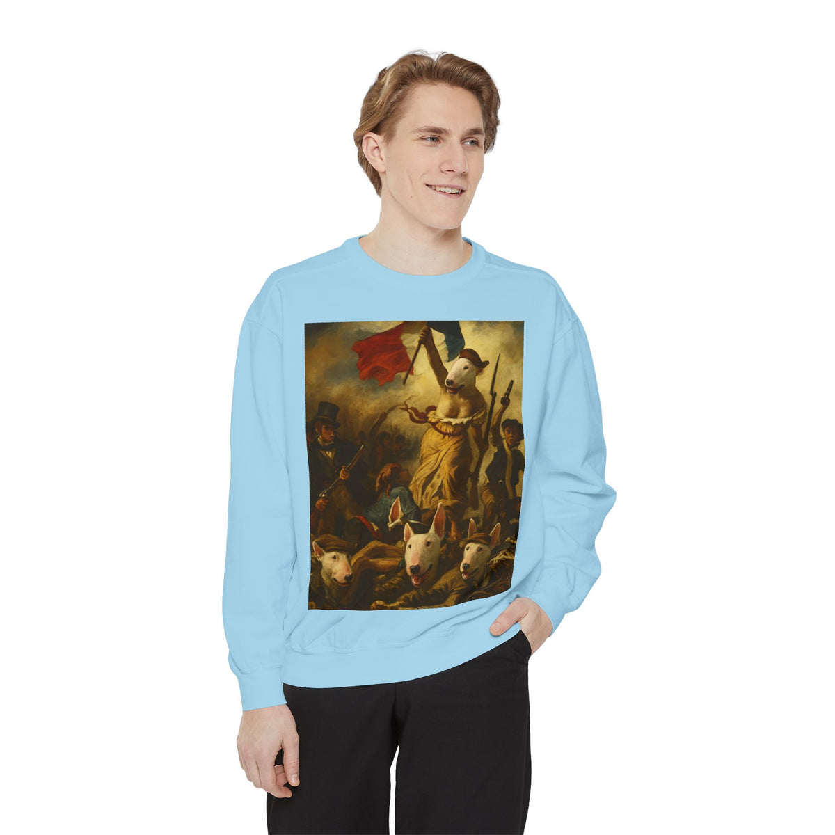 Bull Terrier Liberty Leading the People — after Eugene Delacroix, 1830 | Crewneck