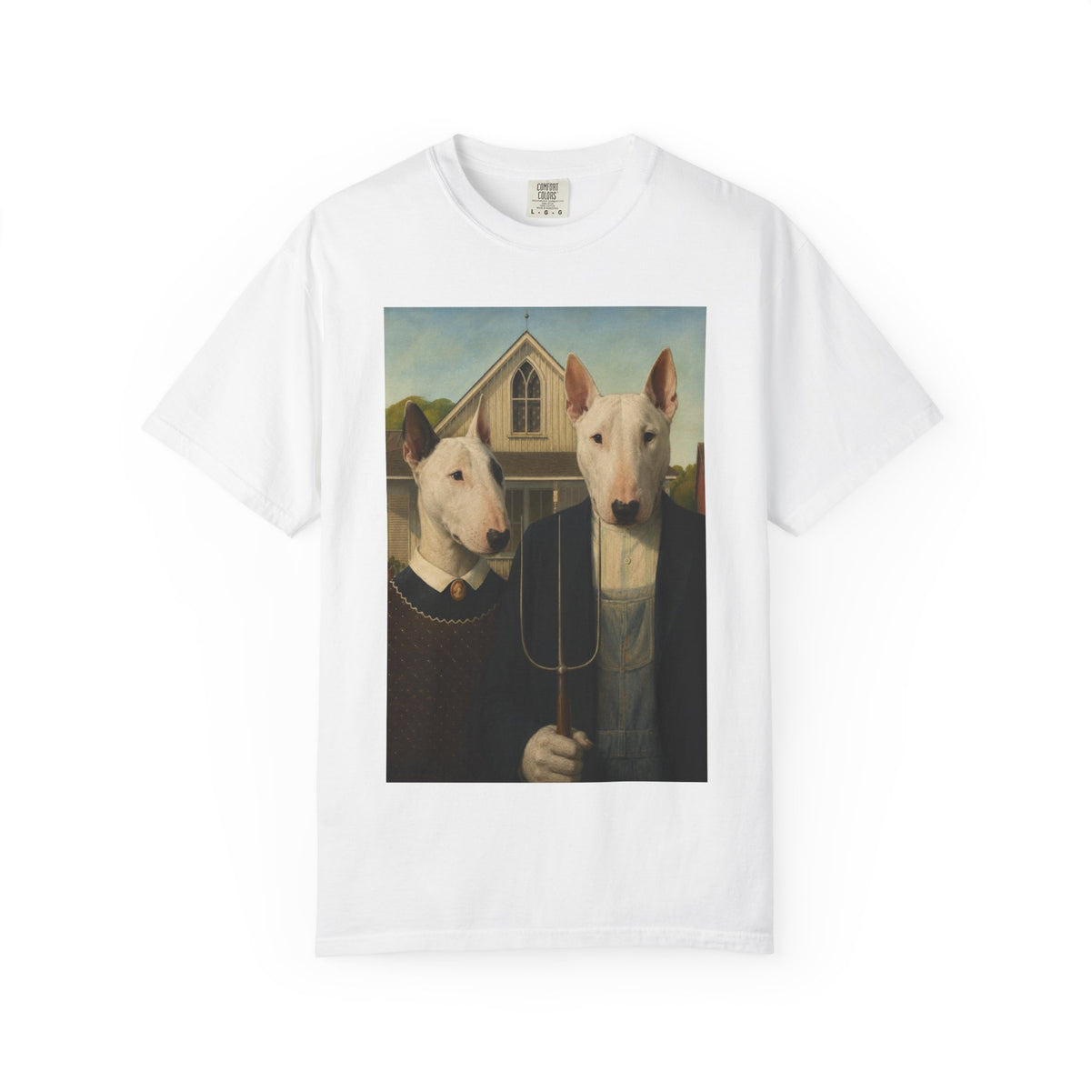 Bull Terrier American Gothic — after Grant Wood, 1930 | Garment-Dyed Tee