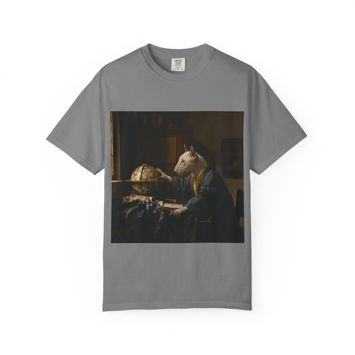 Bull Terrier The Astronomer — after Johannes Vermeer, 1668 | Garment-Dyed Tee