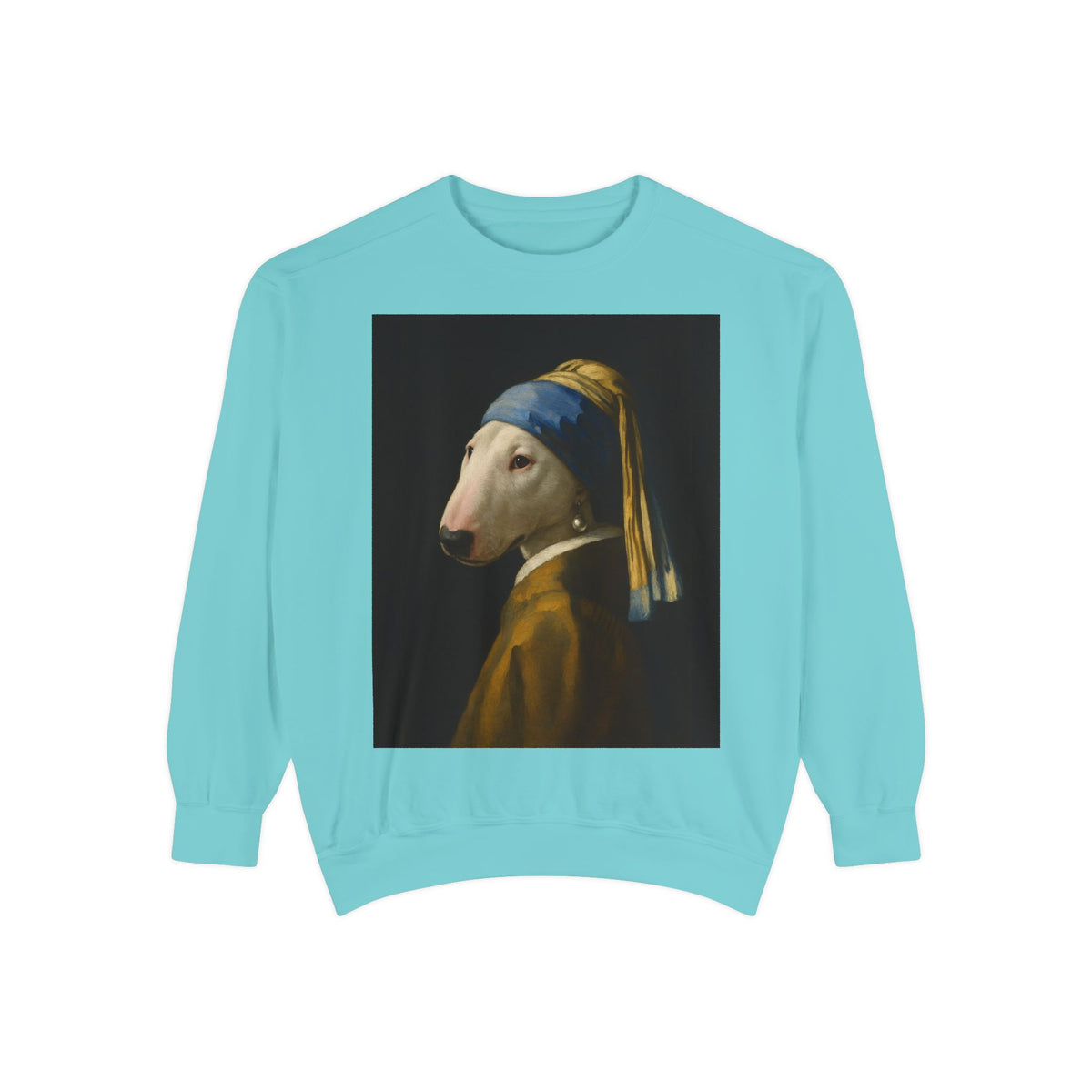 Bull Terrier Girl with a Pearl Earring — after Johannes Vermeer, c.1665 | Crewneck