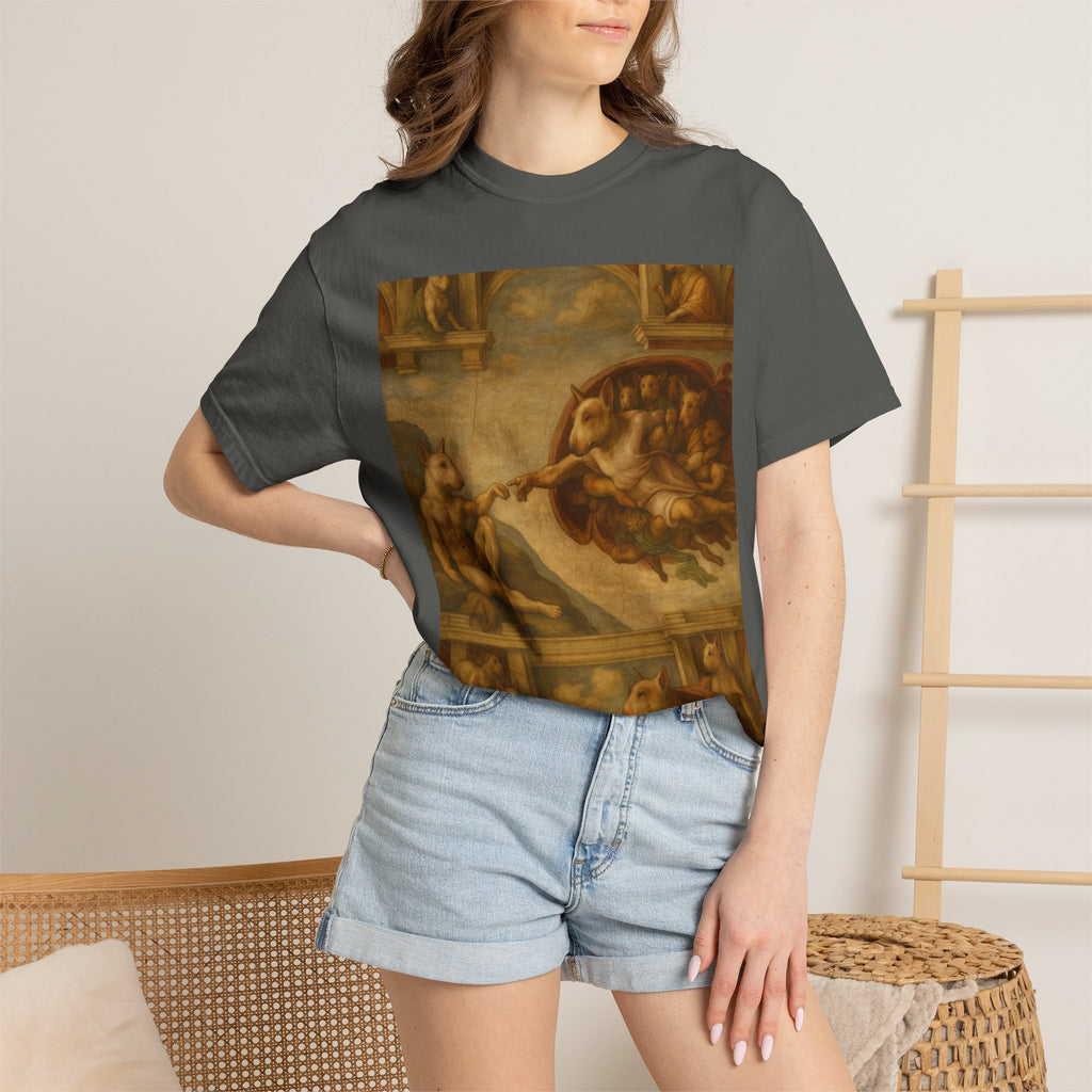 Bull Terrier The Creation of Adam — after Michelangelo, 1512 | Garment-Dyed Tee