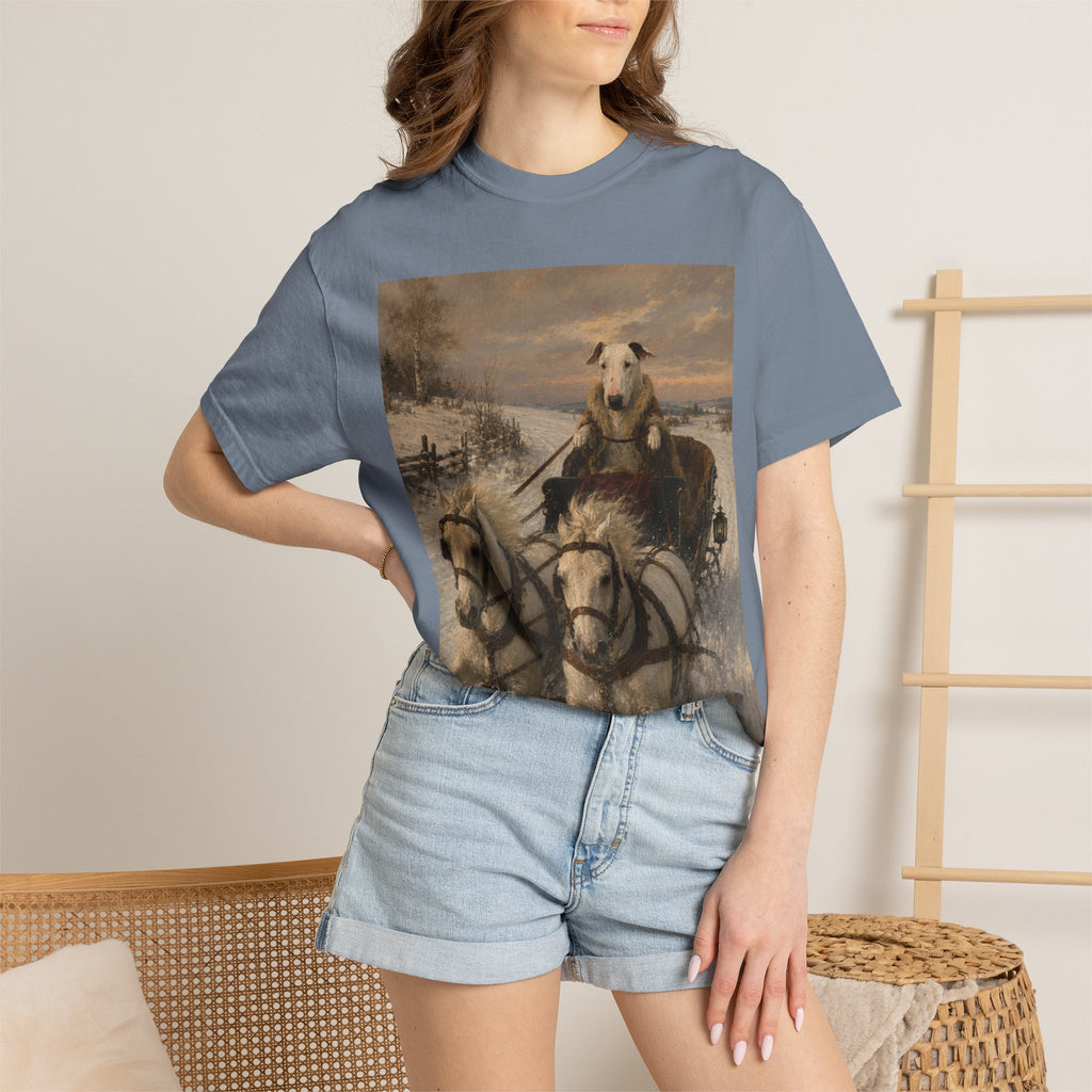 Bull Terrier Sleigh Ride — after Alfred Wierusz-Kowalski, c.1890 | Garment-Dyed Tee