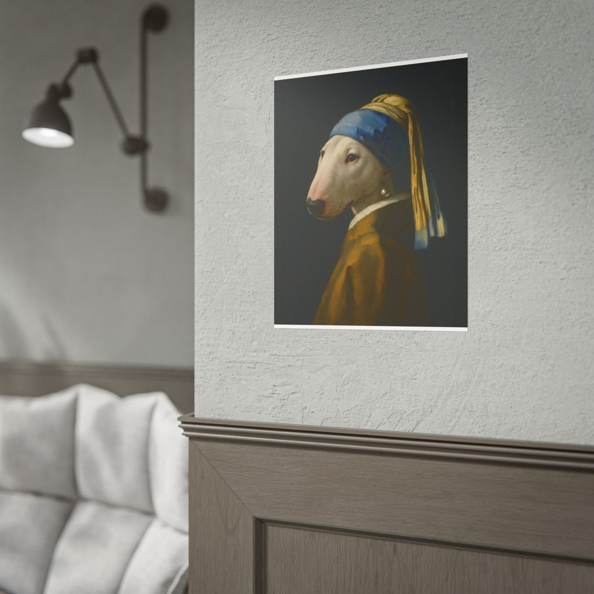 Bull Terrier Girl With A Pearl Earring — after Johannes Vermeer, c.1665 | Print