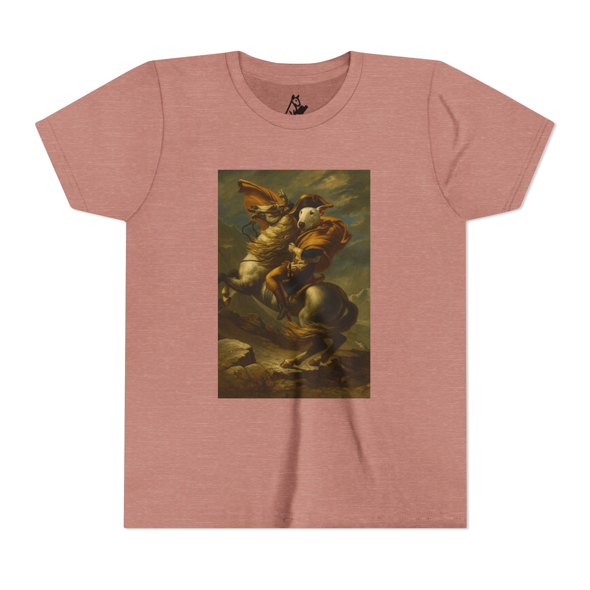 Bull Terrier Napoleon Crossing the Alps — after Jacques-Louis David, 1801 | Youth Tee
