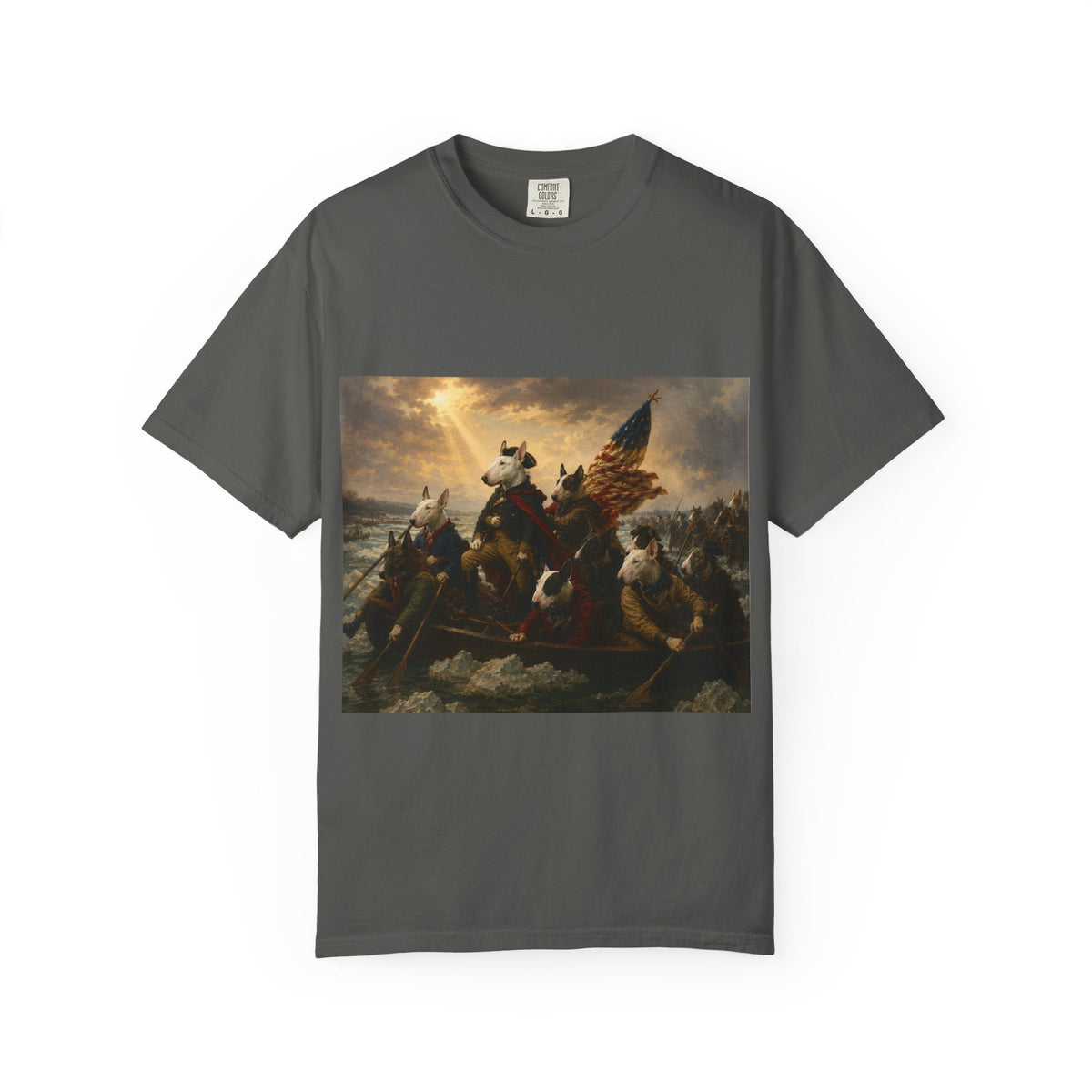 Bull Terrier Washington Crossing the Delaware — after Emanuel Leutze, 1851 | Garment-Dyed Tee
