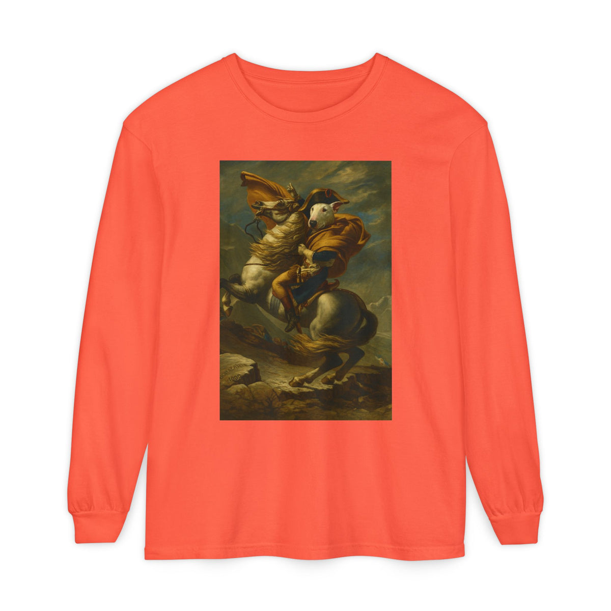 Bull Terrier Napoleon Crossing the Alps — after Jacques-Louis David, 1801 | Long Sleeve
