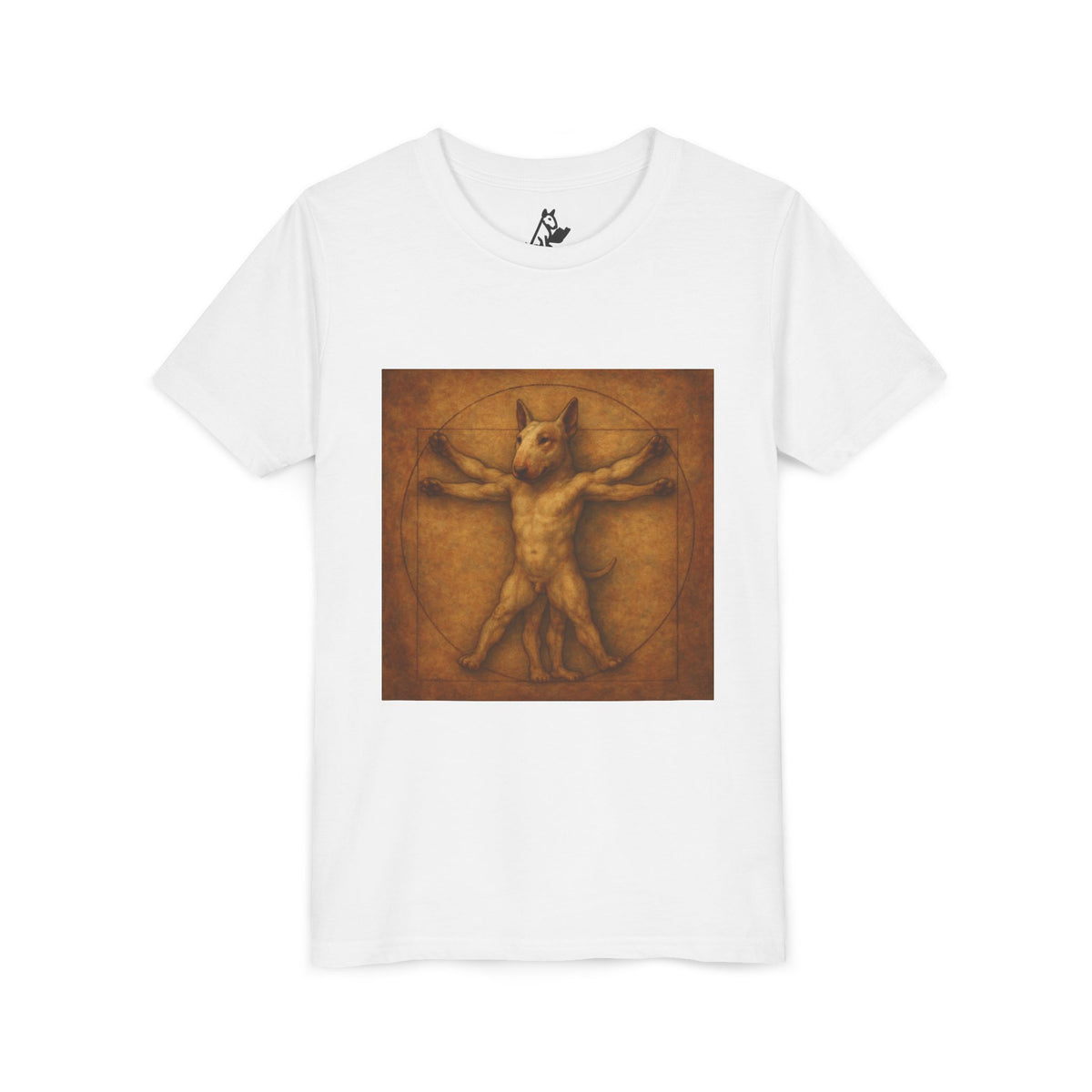 Bull Terrier Vitruvian Man — after Leonardo da Vinci, c.1490 | Youth Tee