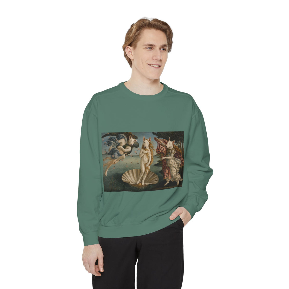 Bull Terrier The Birth of Venus — after Sandro Botticelli, c.1485 | Crewneck