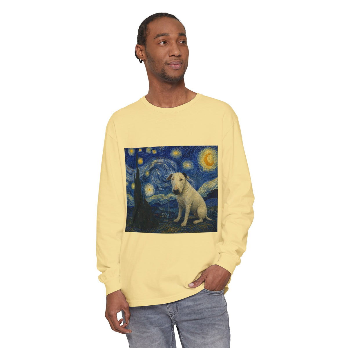Bull Terrier The Starry Night — after Vincent van Gogh, 1889 | Long Sleeve
