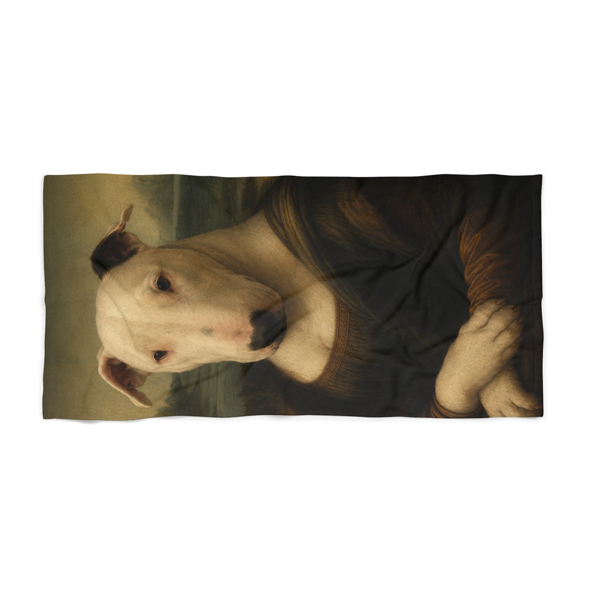 Bull Terrier Mona Lisa — after Leonardo da Vinci, c.1503 | Beach Towel