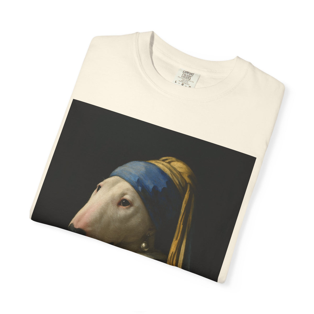 Bull Terrier Girl with a Pearl Earring — after Johannes Vermeer, c.1665 | Garment-Dyed Tee