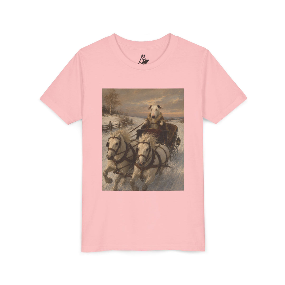 Bull Terrier Sleigh Ride — after Alfred Wierusz-Kowalski, c.1890 | Youth Tee
