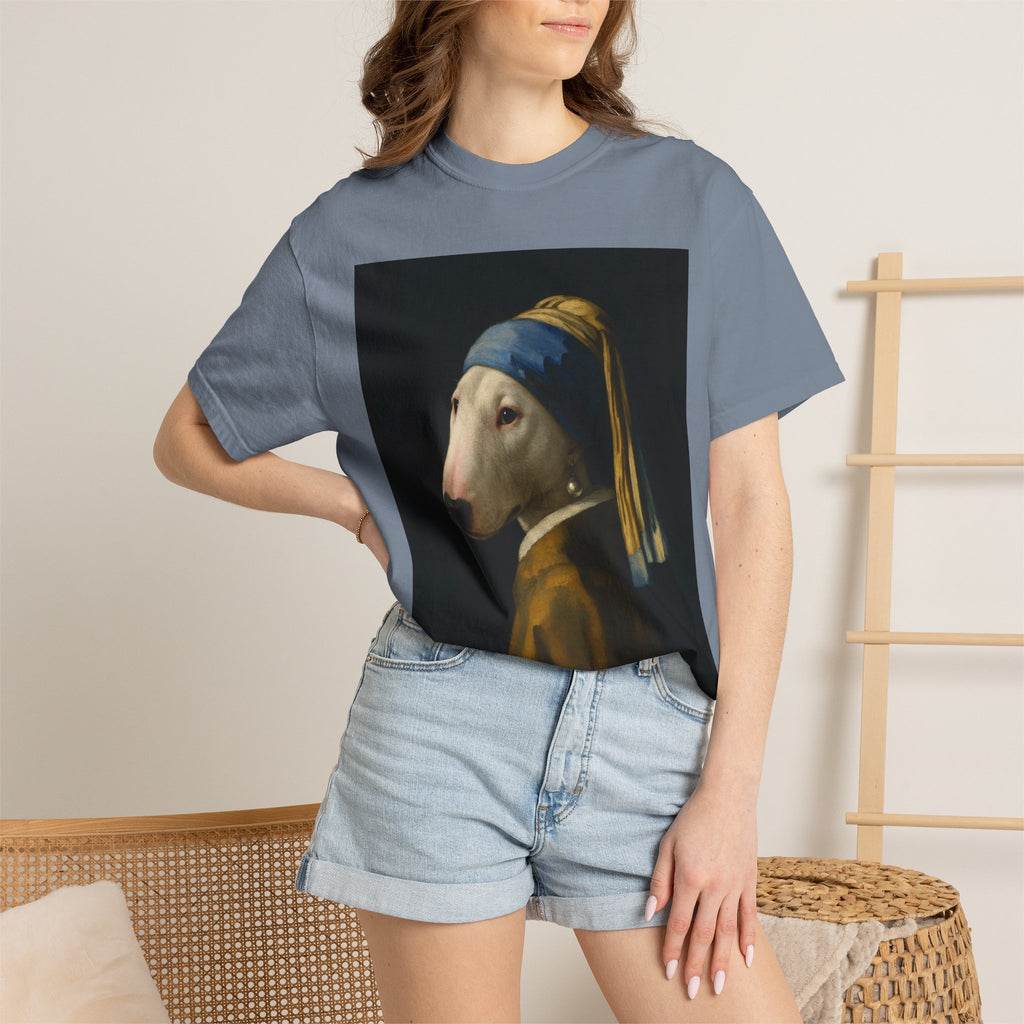 Bull Terrier Girl with a Pearl Earring — after Johannes Vermeer, c.1665 | Garment-Dyed Tee