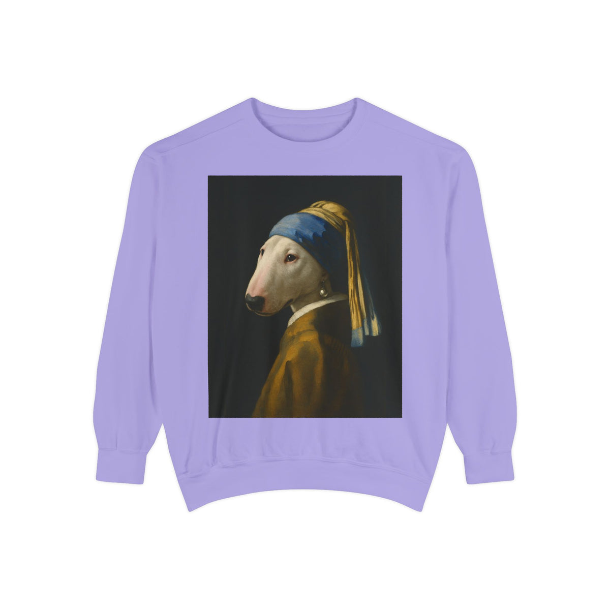 Bull Terrier Girl with a Pearl Earring — after Johannes Vermeer, c.1665 | Crewneck