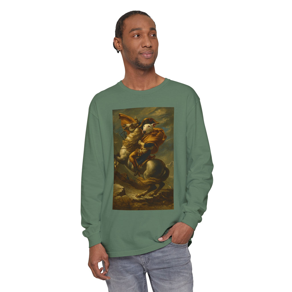 Bull Terrier Napoleon Crossing the Alps — after Jacques-Louis David, 1801 | Long Sleeve