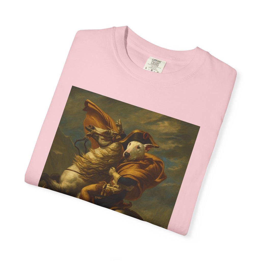Bull Terrier Napoleon Crossing the Alps — after Jacques-Louis David, 1801 | Garment-Dyed Tee