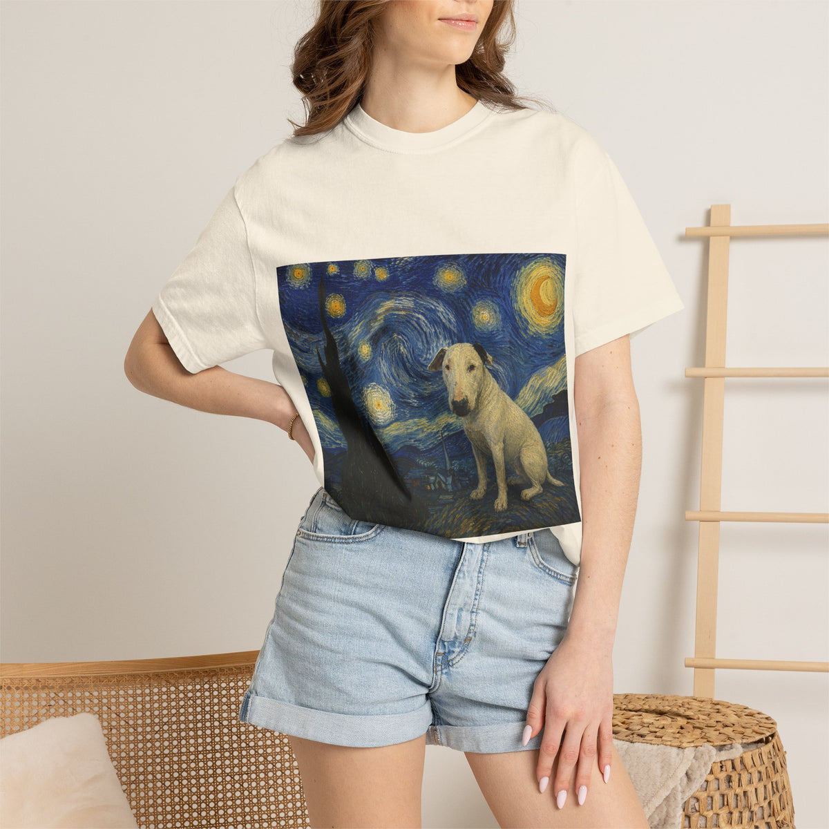 Bull Terrier The Starry Night — after Vincent van Gogh, 1889 | Garment-Dyed Tee