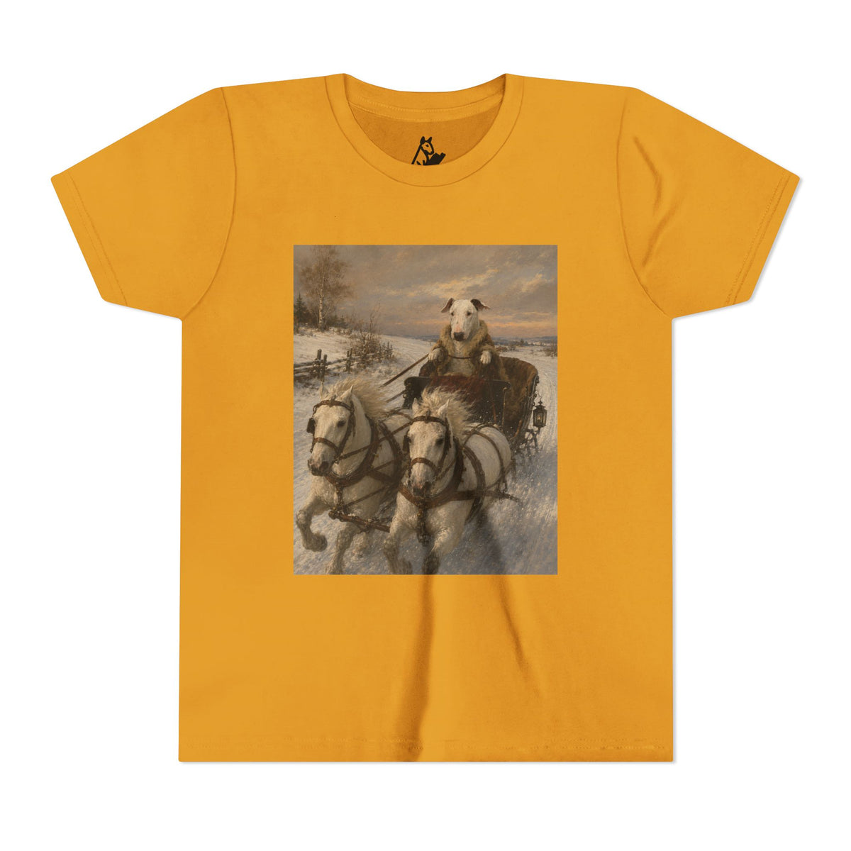 Bull Terrier Sleigh Ride — after Alfred Wierusz-Kowalski, c.1890 | Youth Tee