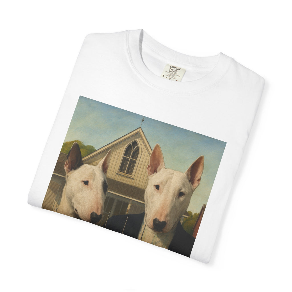 Bull Terrier American Gothic — after Grant Wood, 1930 | Garment-Dyed Tee