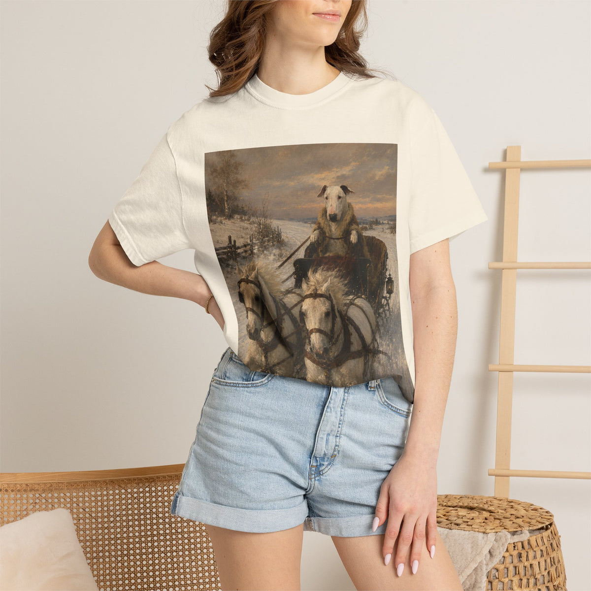 Bull Terrier Sleigh Ride — after Alfred Wierusz-Kowalski, c.1890 | Garment-Dyed Tee