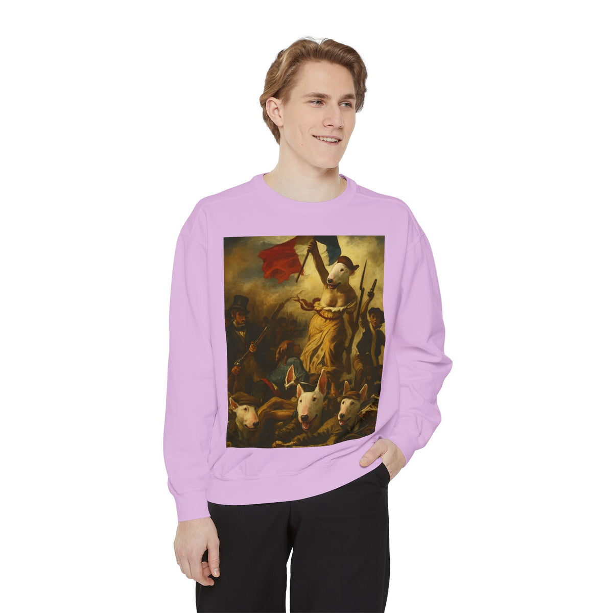 Bull Terrier Liberty Leading the People — after Eugene Delacroix, 1830 | Crewneck