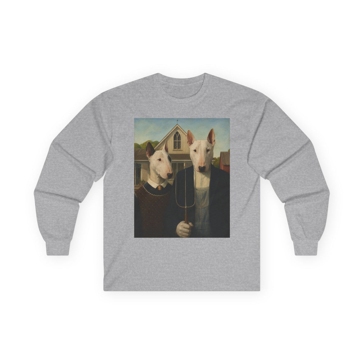 Bull Terrier American Gothic — after Grant Wood, 1930 | Long Sleeve