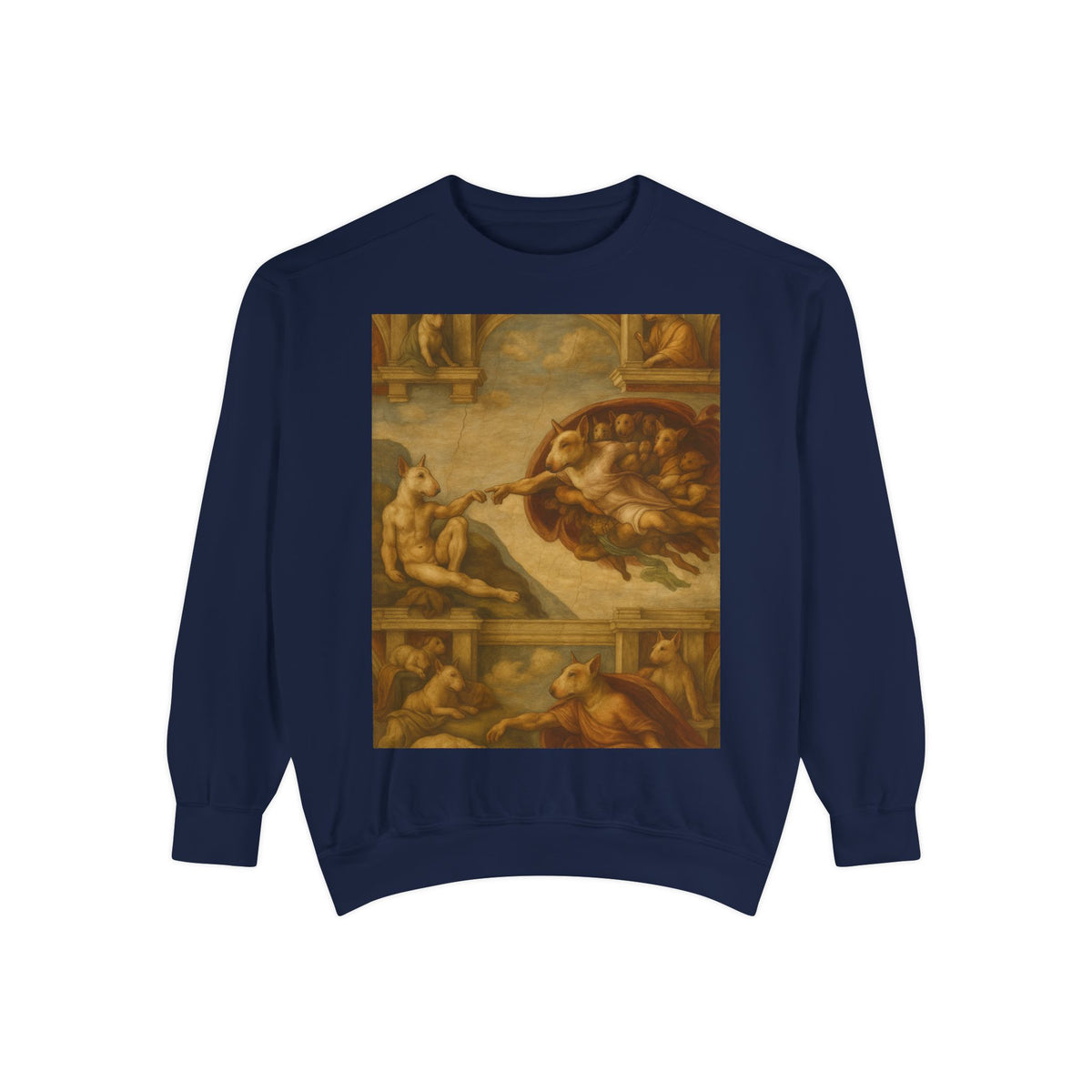 Bull Terrier The Creation of Adam — after Michelangelo, 1512 | Crewneck