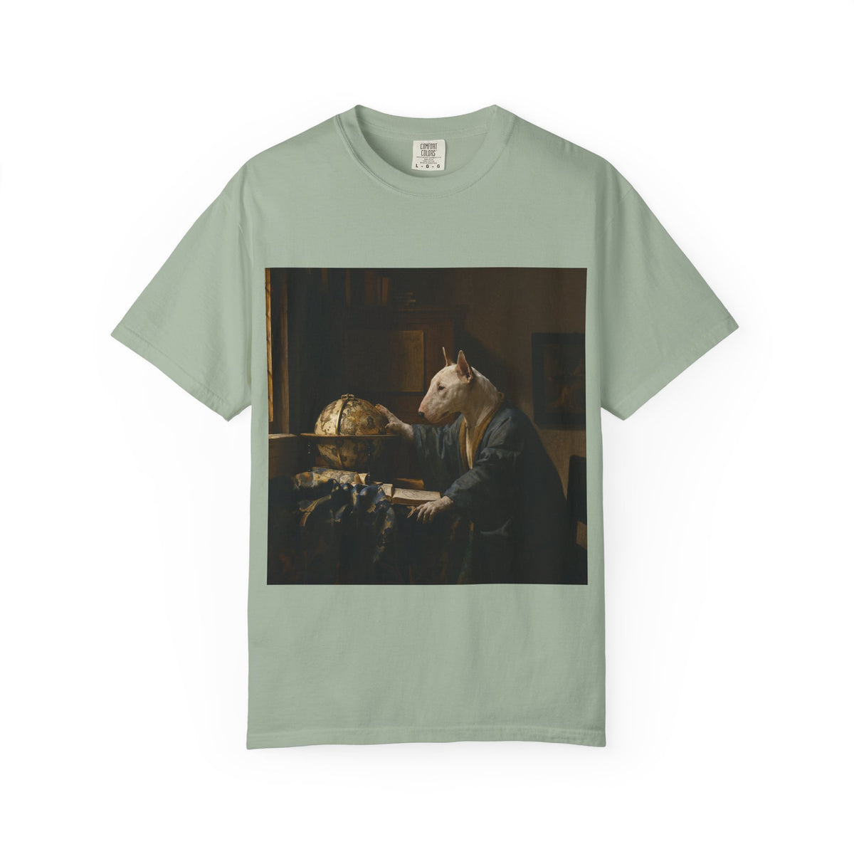 Bull Terrier The Astronomer — after Johannes Vermeer, 1668 | Garment-Dyed Tee