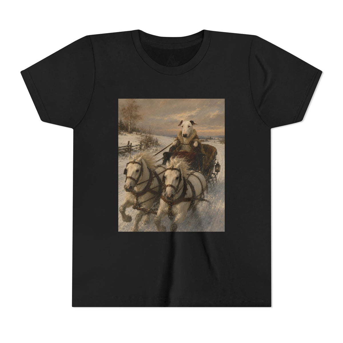 Bull Terrier Sleigh Ride — after Alfred Wierusz-Kowalski, c.1890 | Youth Tee