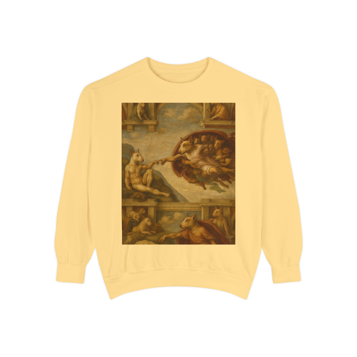 Bull Terrier The Creation of Adam — after Michelangelo, 1512 | Crewneck