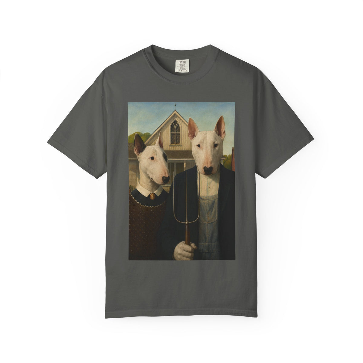 Bull Terrier American Gothic — after Grant Wood, 1930 | Garment-Dyed Tee