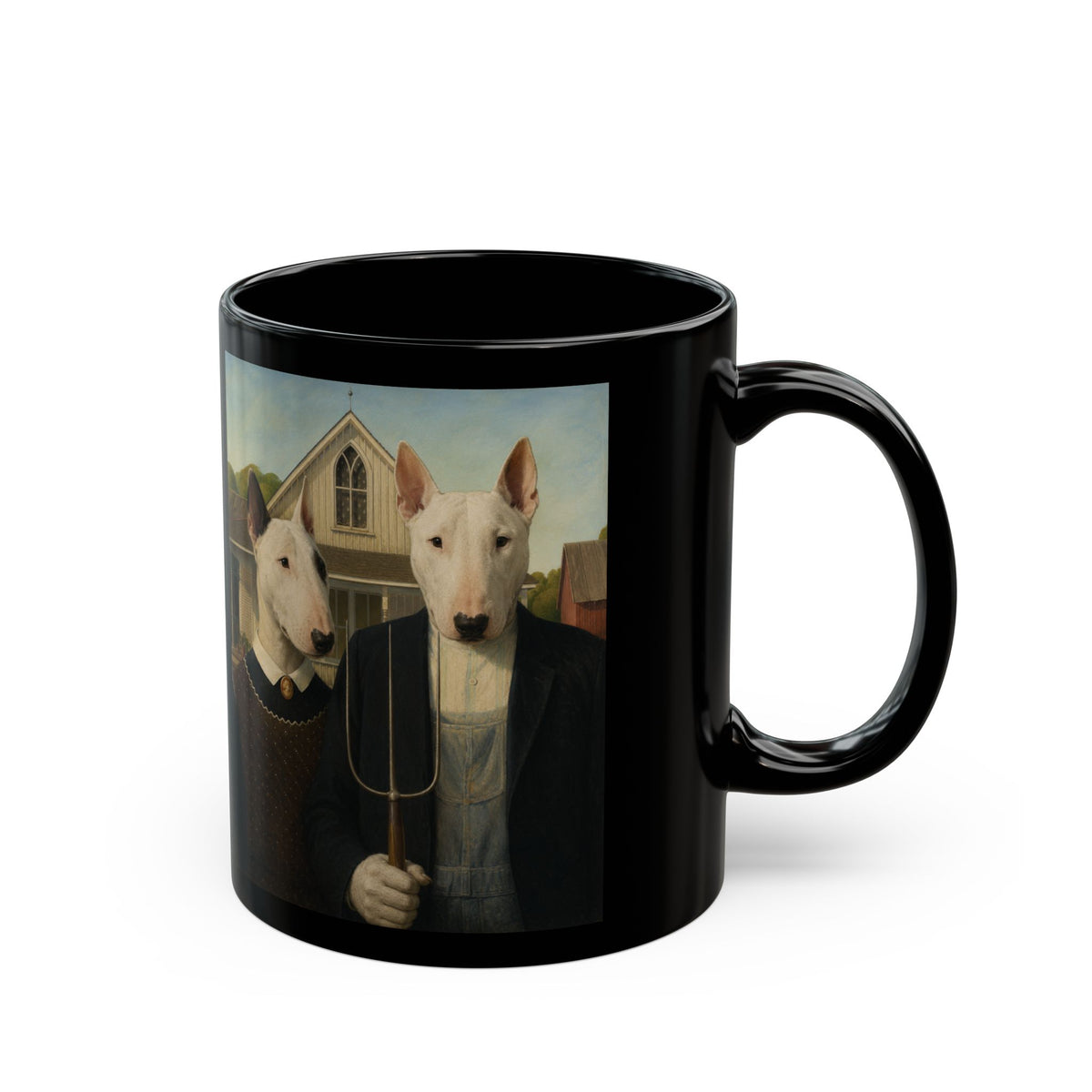 Bull Terrier American Gothic — after Grant Wood, 1930 | Mug (11oz, 15oz)