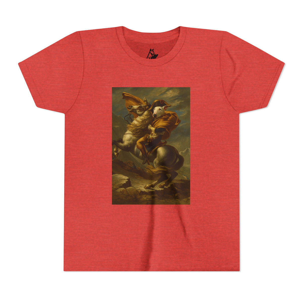 Bull Terrier Napoleon Crossing the Alps — after Jacques-Louis David, 1801 | Youth Tee