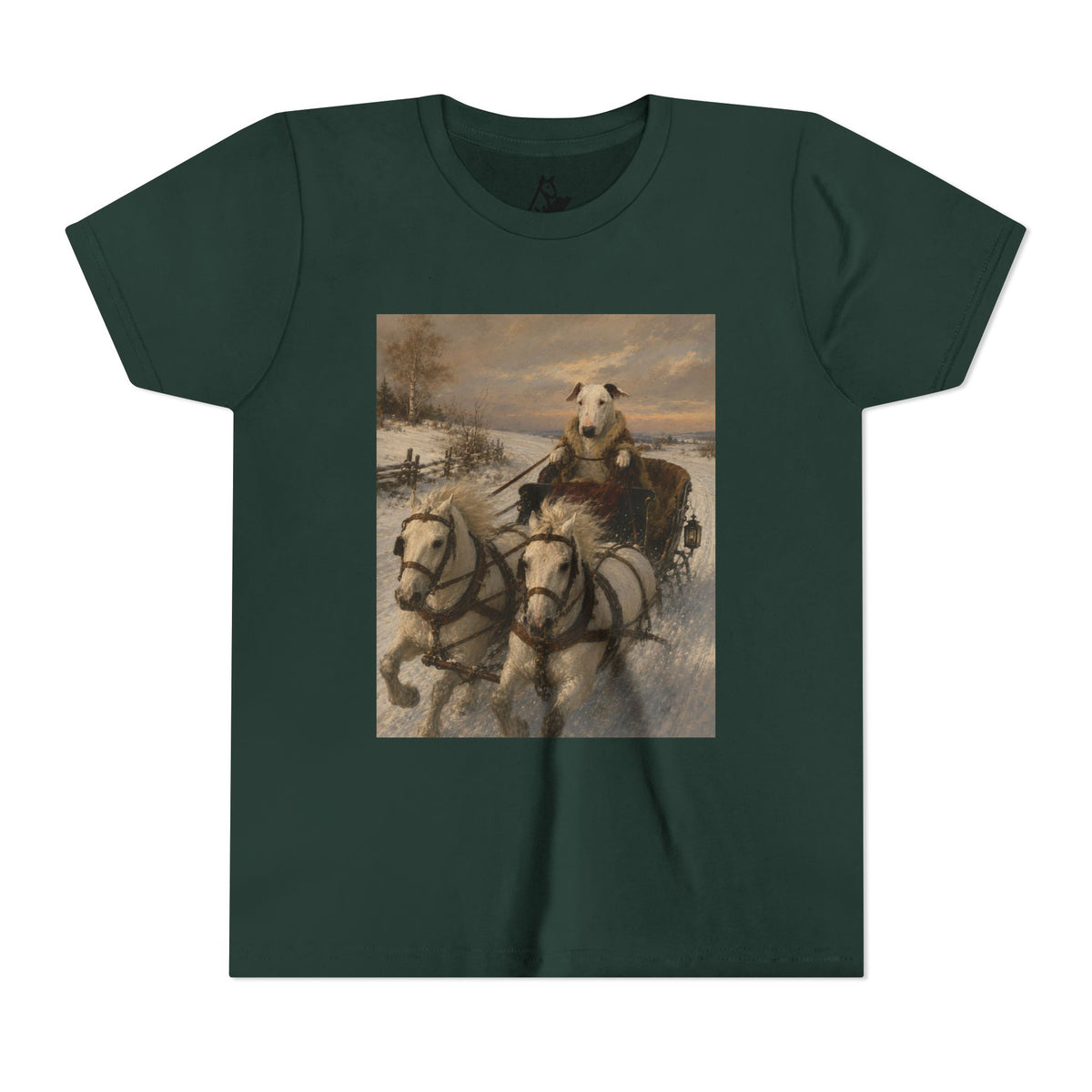 Bull Terrier Sleigh Ride — after Alfred Wierusz-Kowalski, c.1890 | Youth Tee