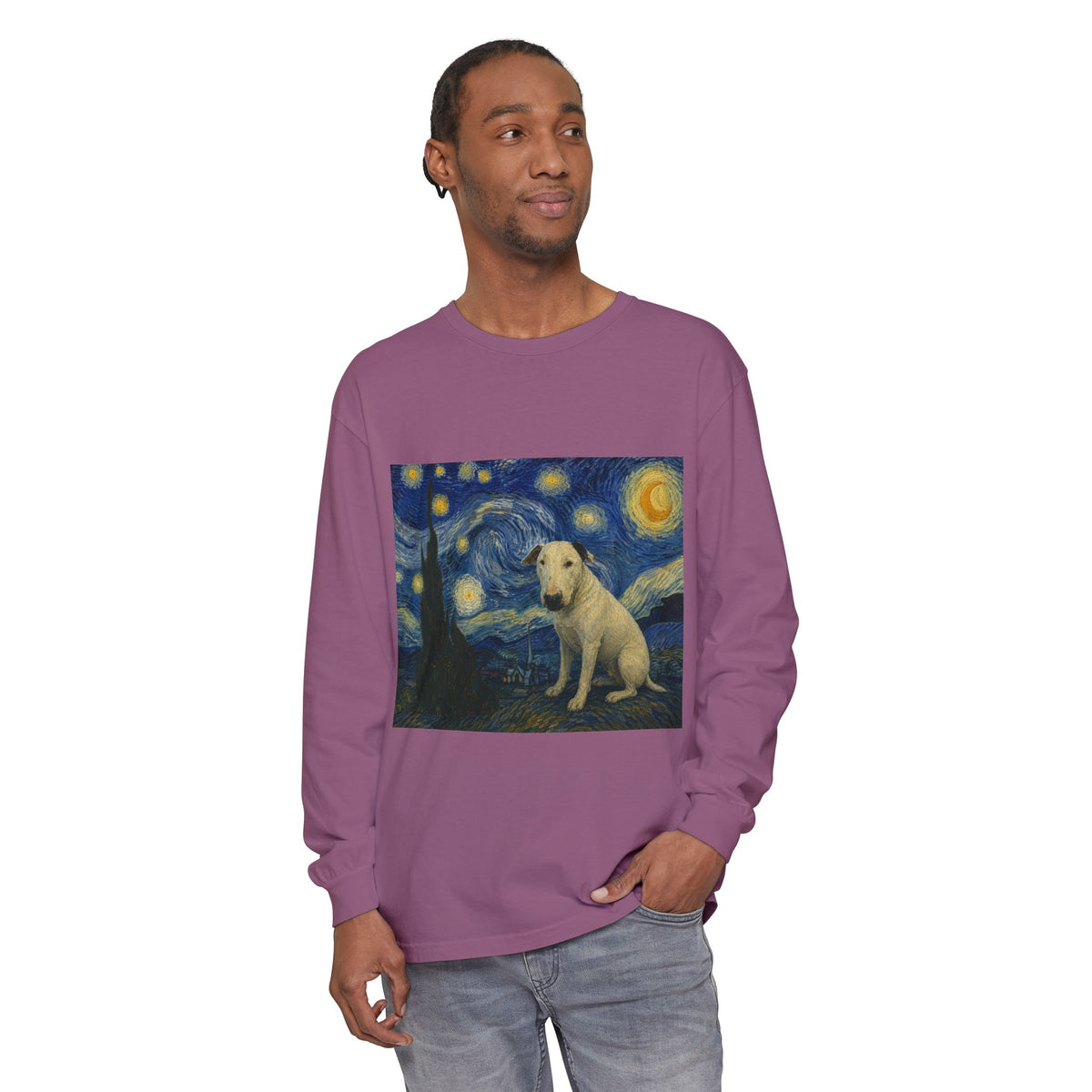 Bull Terrier The Starry Night — after Vincent van Gogh, 1889 | Long Sleeve