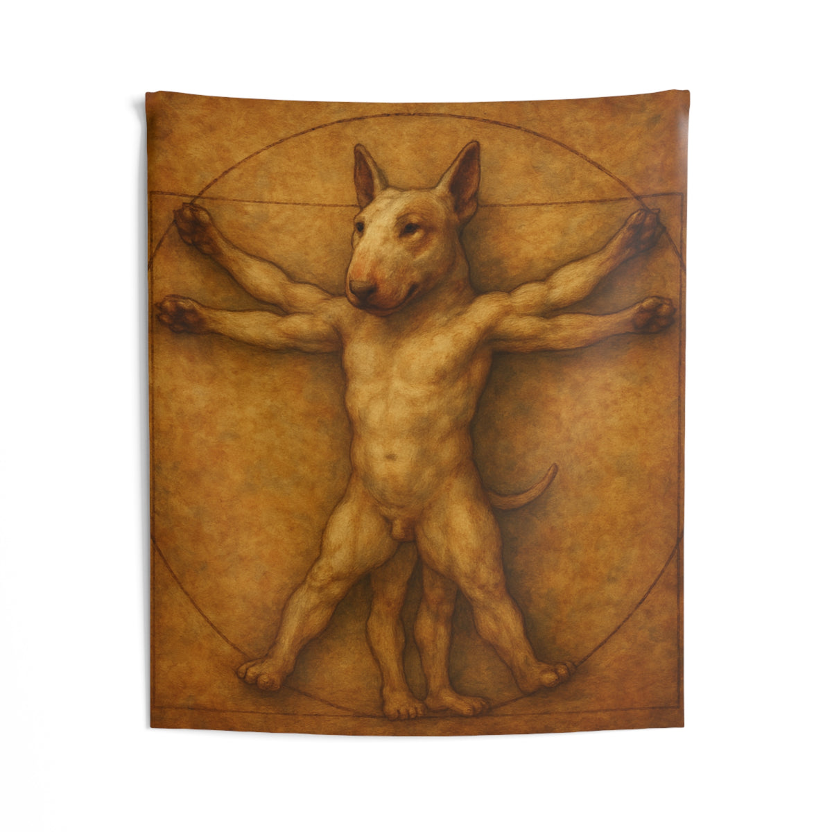 Bull Terrier Vitruvian Man — after Leonardo da Vinci, c.1490 | Tapestry