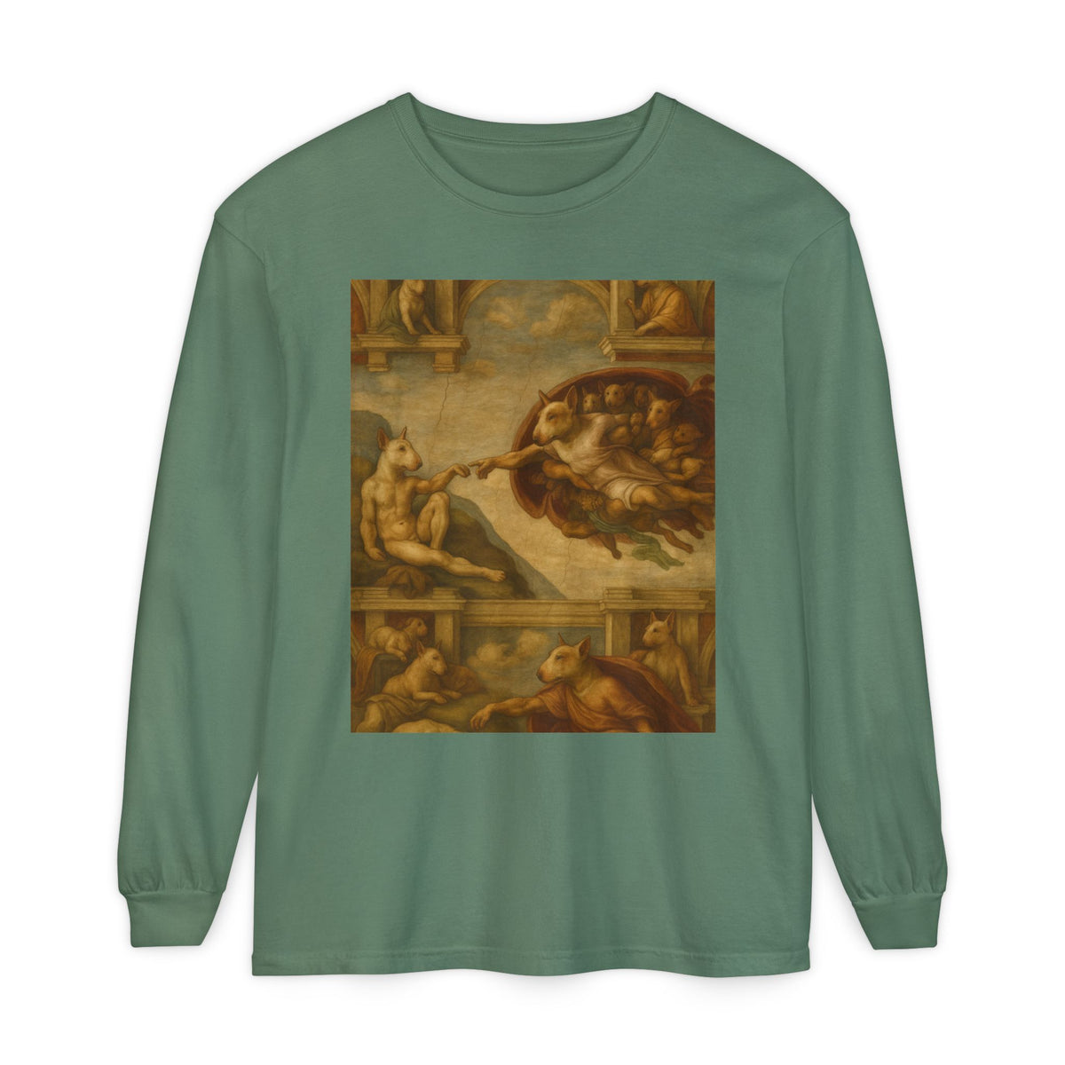 Bull Terrier The Creation of Adam — after Michelangelo, 1512 | Long Sleeve