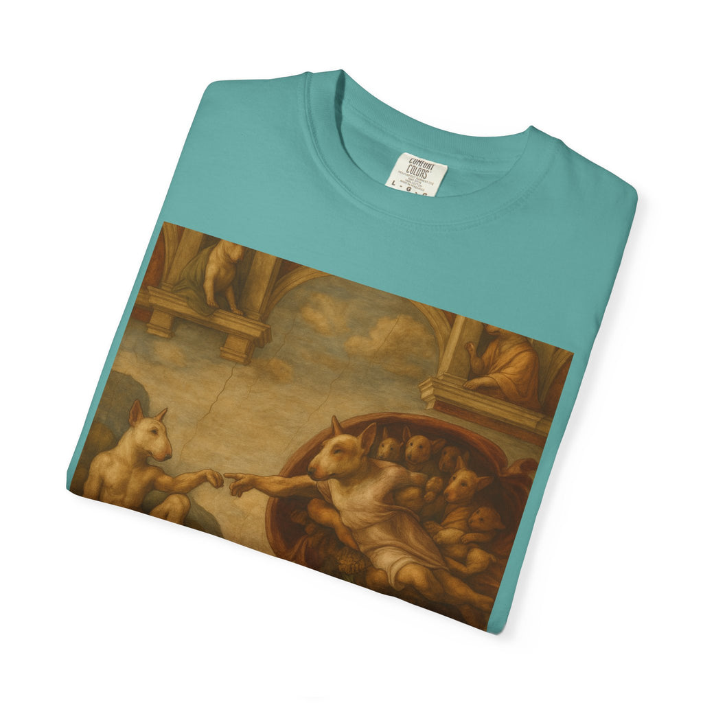 Bull Terrier The Creation of Adam — after Michelangelo, 1512 | Garment-Dyed Tee